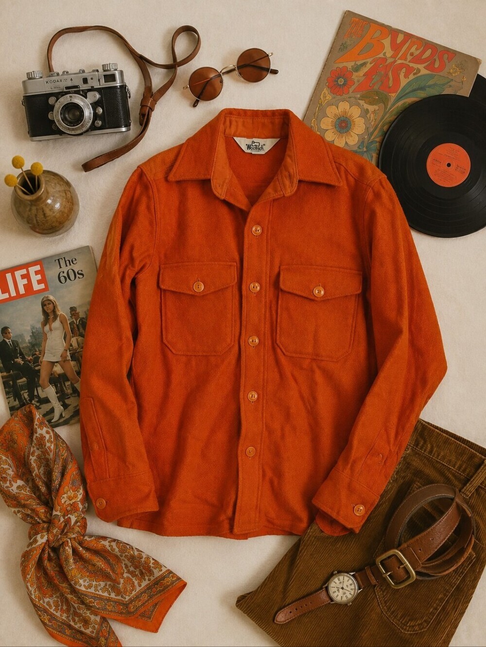 Vtg Woolrich Blaze Orange Button CPO Wool Heavyweight Shirt/shacket. Mens S/m